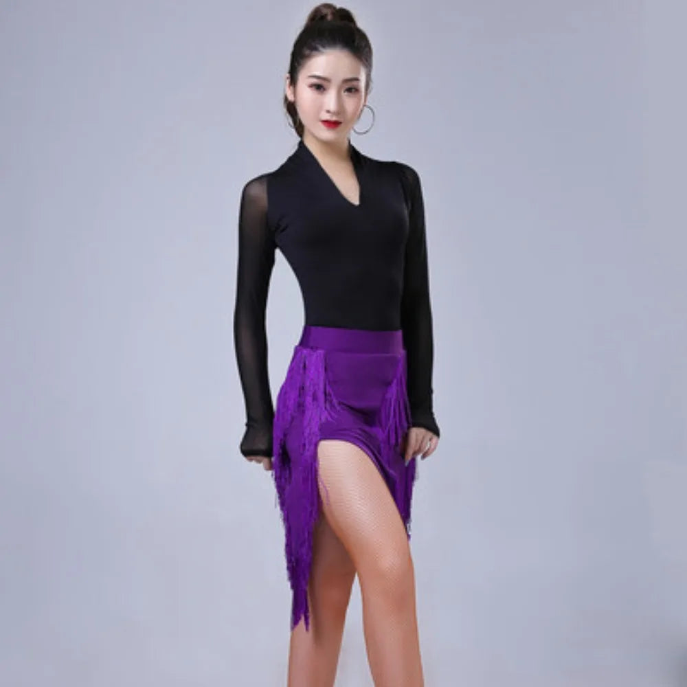Dancewear Performance Ompetition Skirt Latin Dress Fringe Skirt Elegant