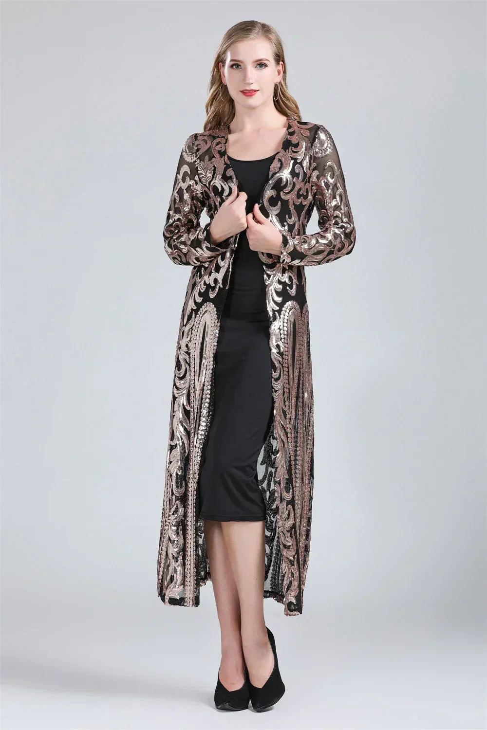 Elegant Jackets Casaco Feminino Sequin Long Jacket Cardigan Coat Chaqueta Mujer Outerwear