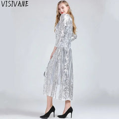 Elegant Jackets Casaco Feminino Sequin Long Jacket Cardigan Coat Chaqueta Mujer Outerwear
