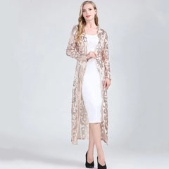 Elegant Jackets Casaco Feminino Sequin Long Jacket Cardigan Coat Chaqueta Mujer Outerwear