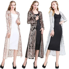 Elegant Jackets Casaco Feminino Sequin Long Jacket Cardigan Coat Chaqueta Mujer Outerwear