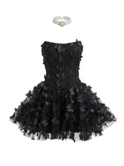 Butterfly Applique Corset Mini Dress - Black