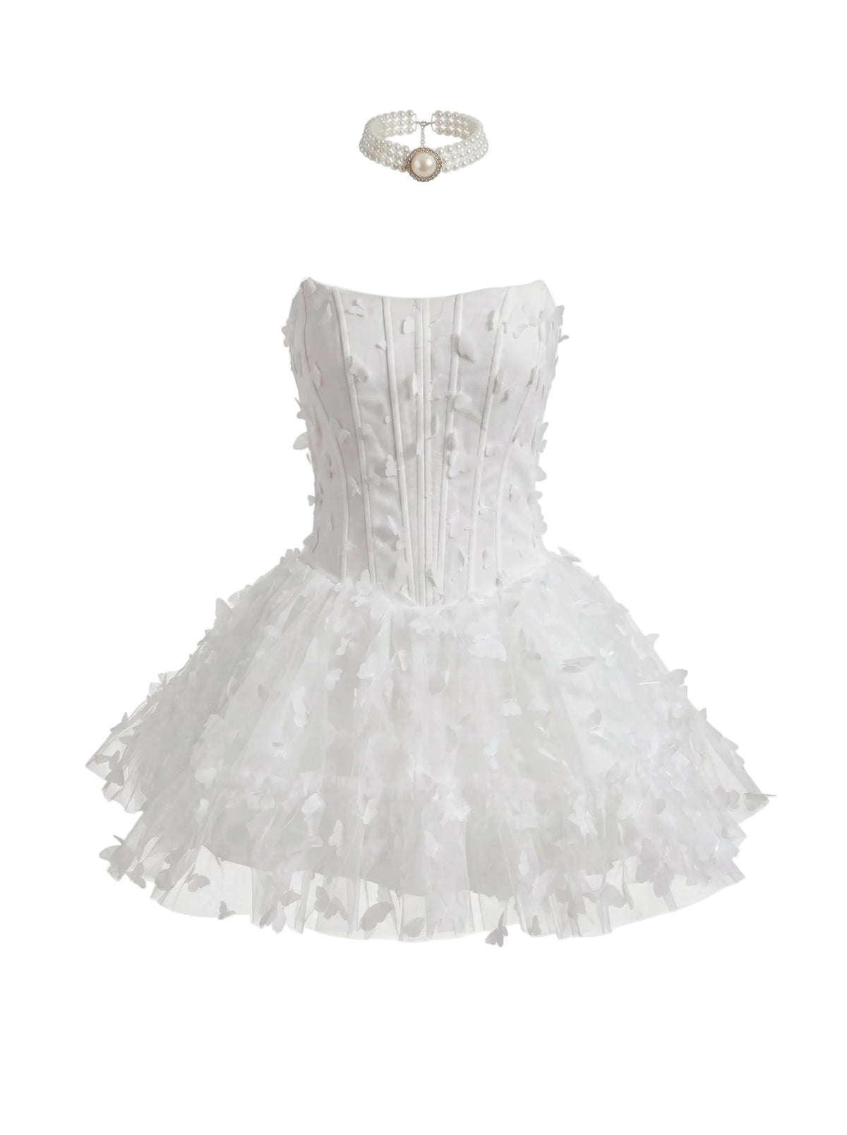 Butterfly Applique Corset Mini Dress - White