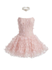 Butterfly Applique Corset Mini Dress - Light Pink