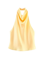 Akila Satin Button-Up Backless Top