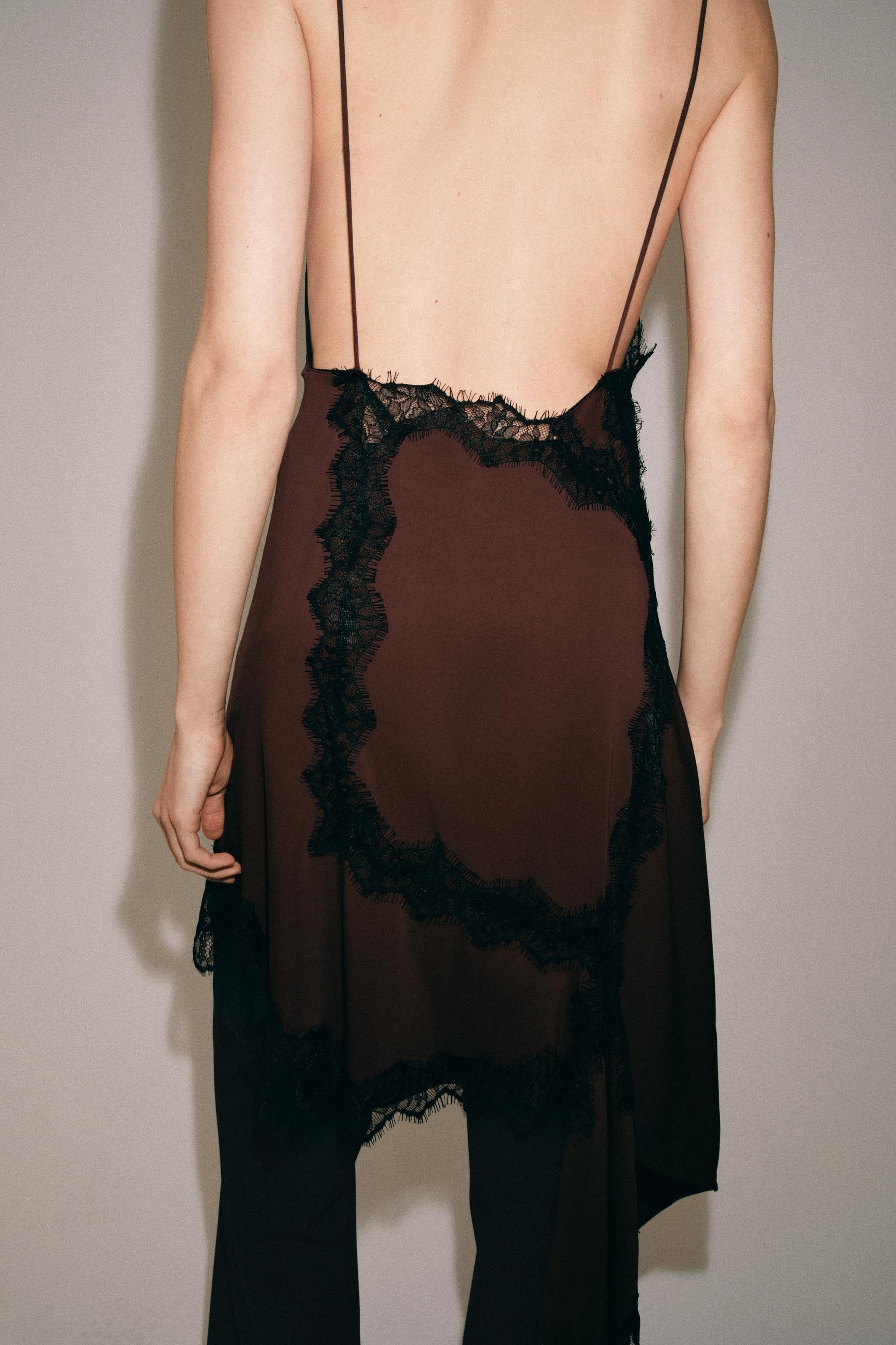 Lace Asymmetric Midi Dress