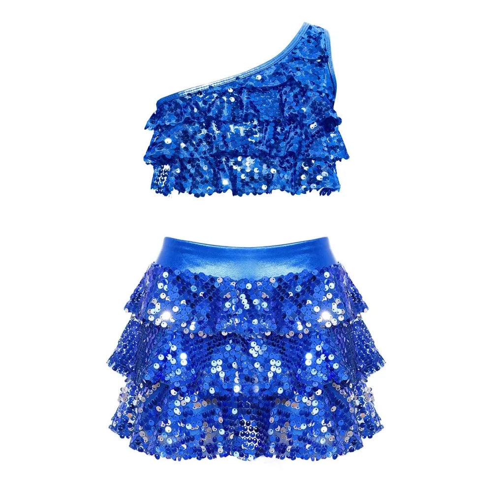 Latin Glitter Dancewear Children Set Performance Kids Competition Uniform Girl Dress