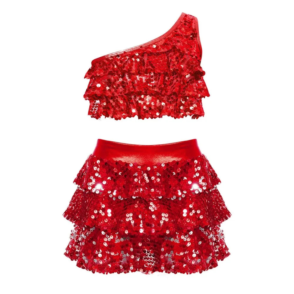 Latin Glitter Dancewear Children Set Performance Kids Competition Uniform Girl Dress