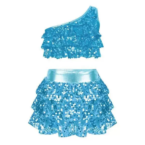 Latin Glitter Dancewear Children Set Performance Kids Competition Uniform Girl Dress