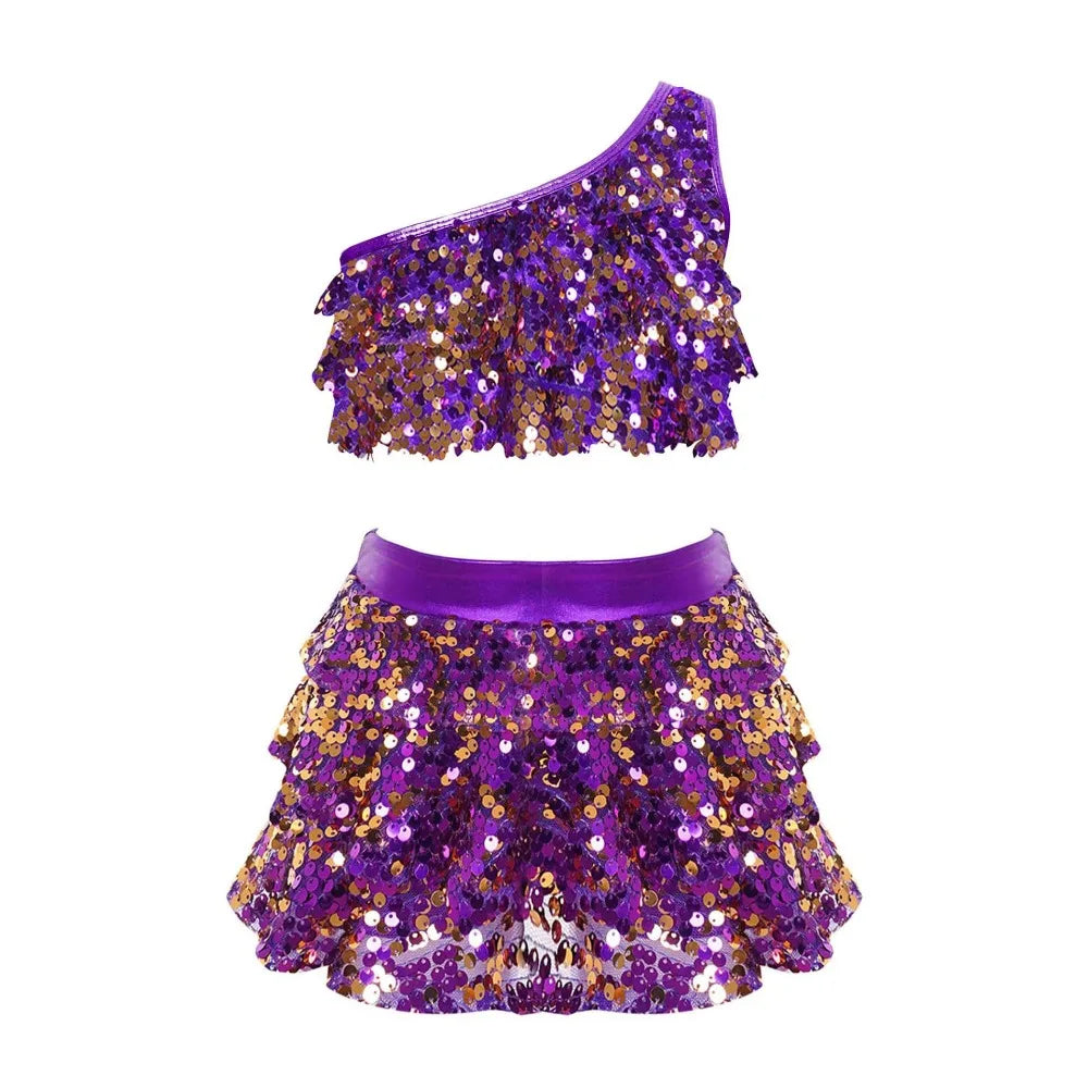 Latin Glitter Dancewear Children Set Performance Kids Competition Uniform Girl Dress