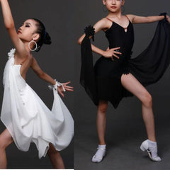 Latin Stage Performance Competition Uniform Kids Children Latin Dance Wear Fringe Skirt