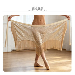 Latin Dance Fringe Skirt Belly Dance Sequin Hip Scarf Dancewear Stage Performances Competition Uniform Party Waist Scarf