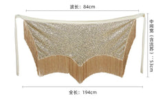 Latin Dance Fringe Skirt Belly Dance Sequin Hip Scarf Dancewear Stage Performances Competition Uniform Party Waist Scarf