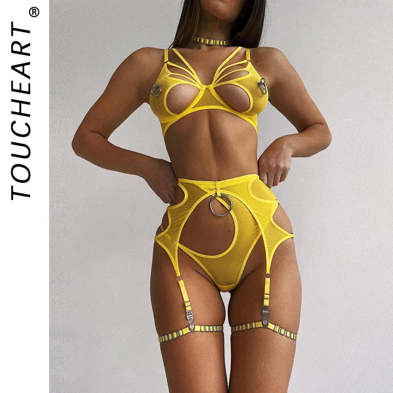 Lingerieset Dames Sexiest Bra Set Underwear Minimalist Bras Lingeries Sets With Garter and Stockings