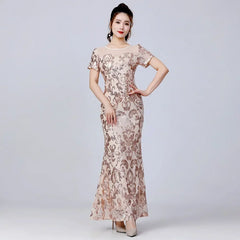 Long Dress Party Club Streetwear Stage Show Sequin Maxi Dress Vintage Elegant