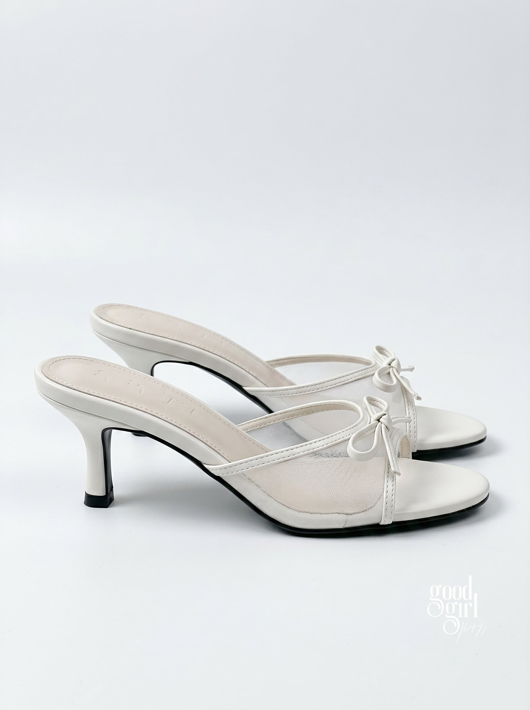 Mesh Bow Heeled Sandals