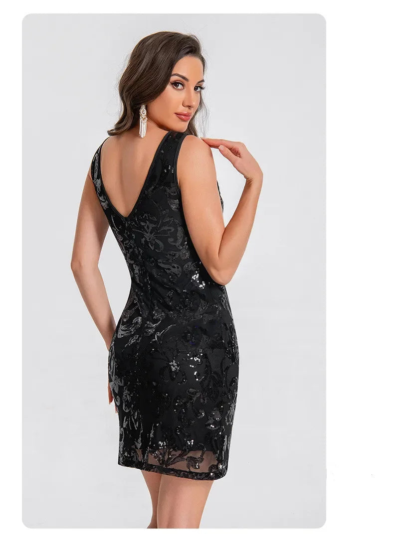 Mini Dresses Vintage Elegant Streetwear Party Club Stage Sequin Vestido De Festa