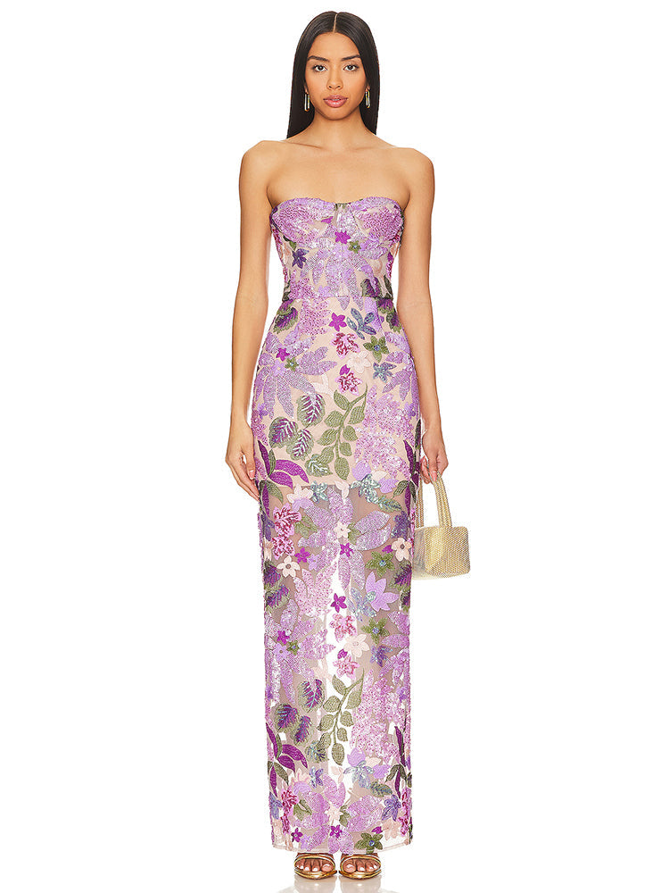Aidan Embroidered Maxi Dress in Purple