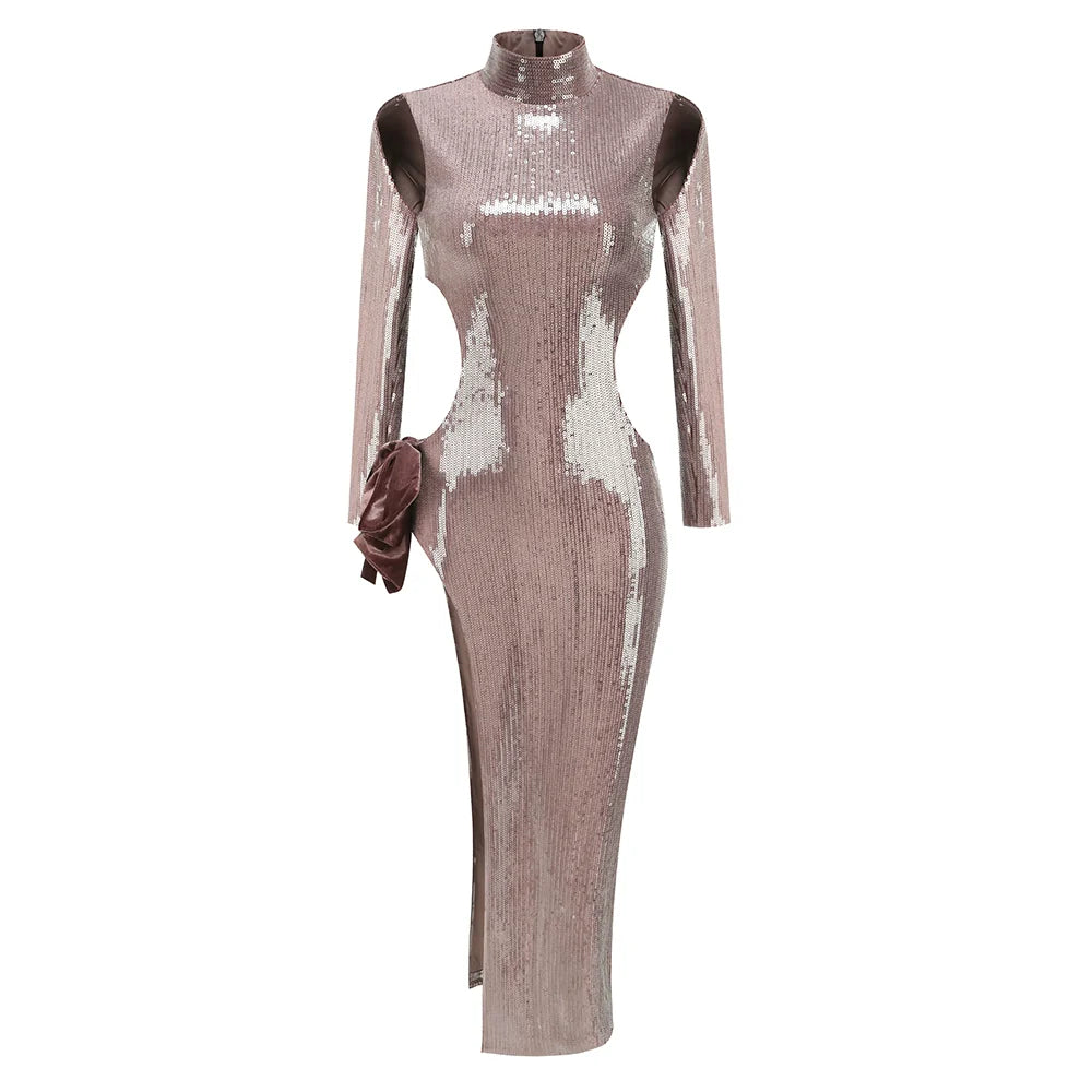 Kaylin Sequin Bow Slit Gown