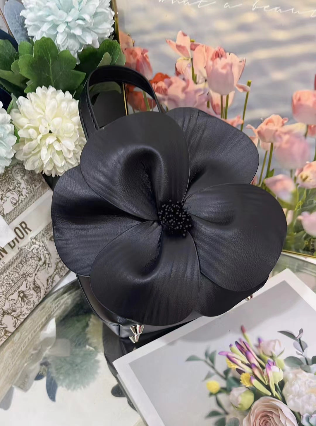 Belle Floral Handbag in Black