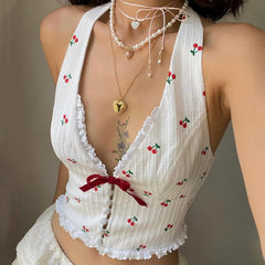 Delphine Cherry Print Corset Top