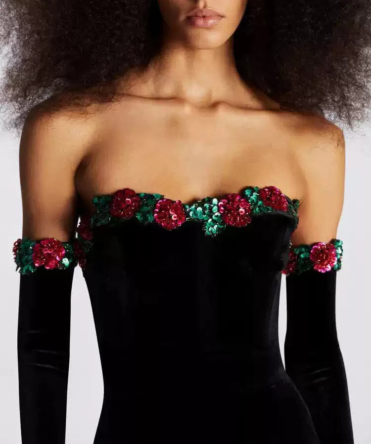 Rosetta Embellished Velvet Maxi Dress