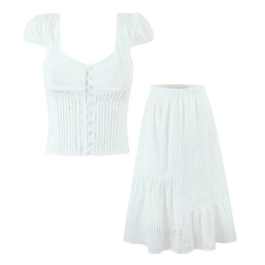 Jacie Embroidered Cut-Out Skirt Set