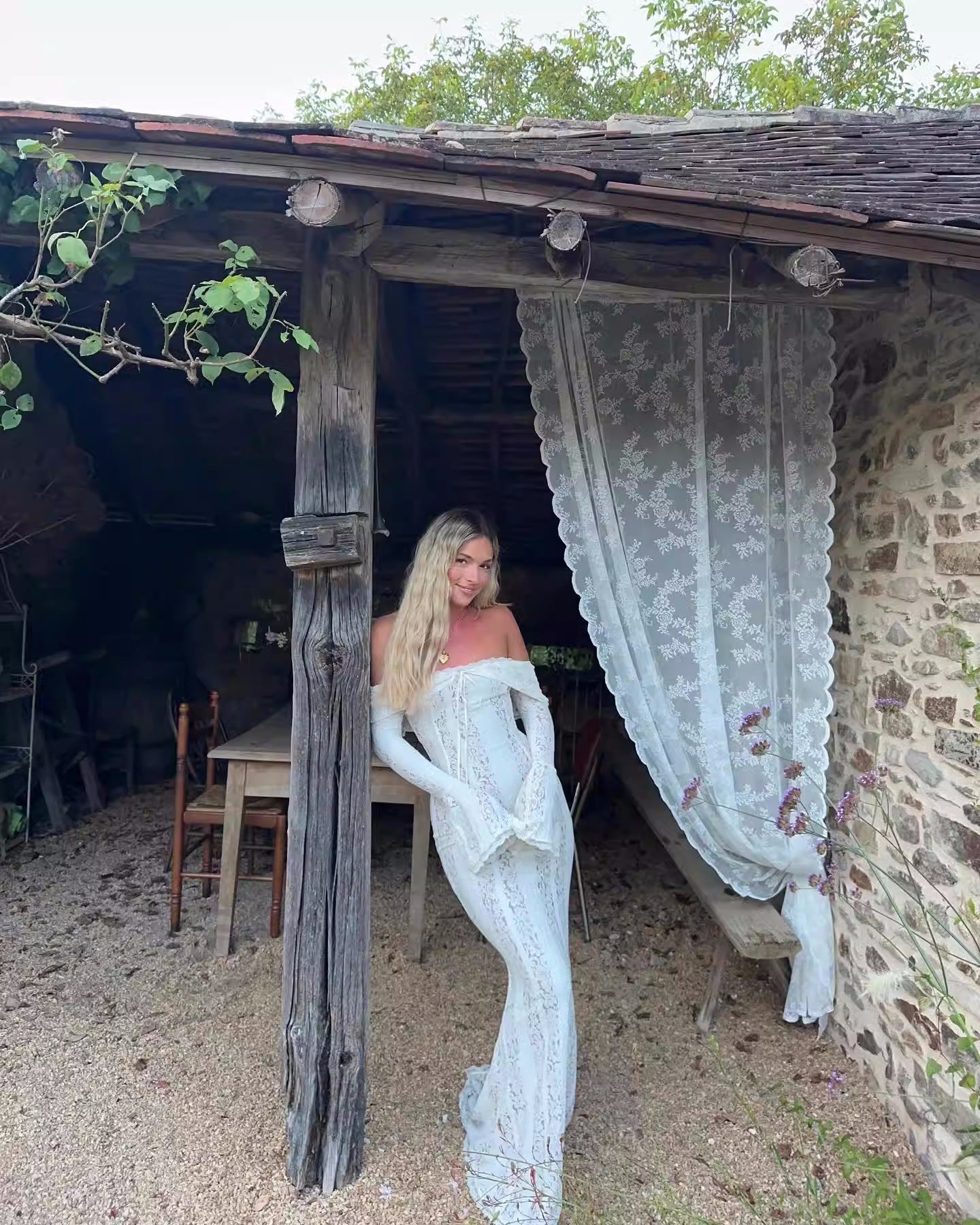 Angelee Off-Shoulder Long Lace Dress