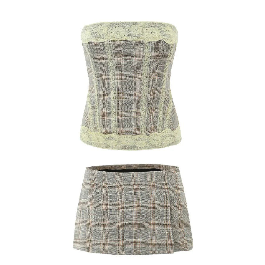 Effie Plaid Tube Top Skirt Set