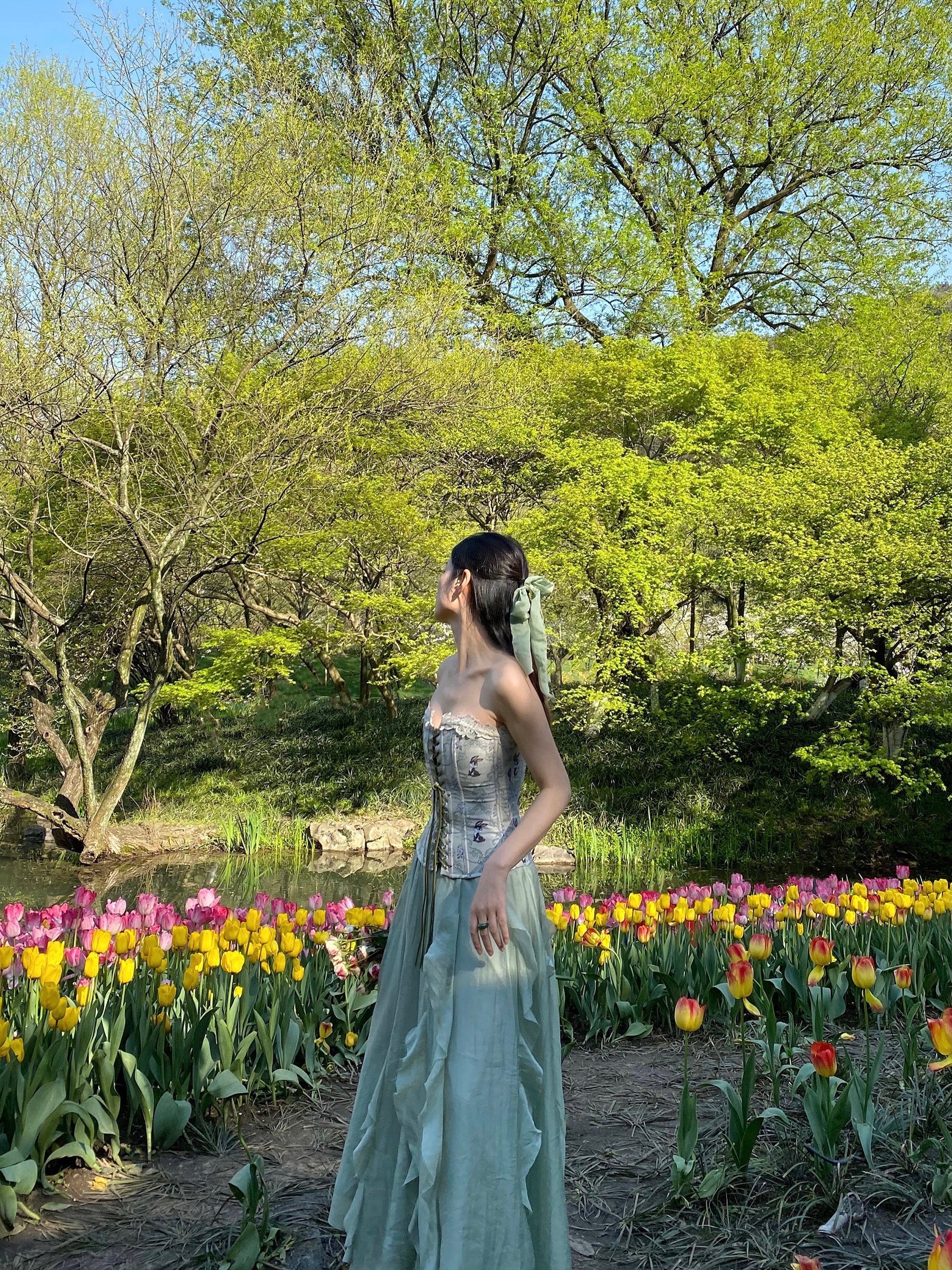 Abril Floral Corset Top in Green