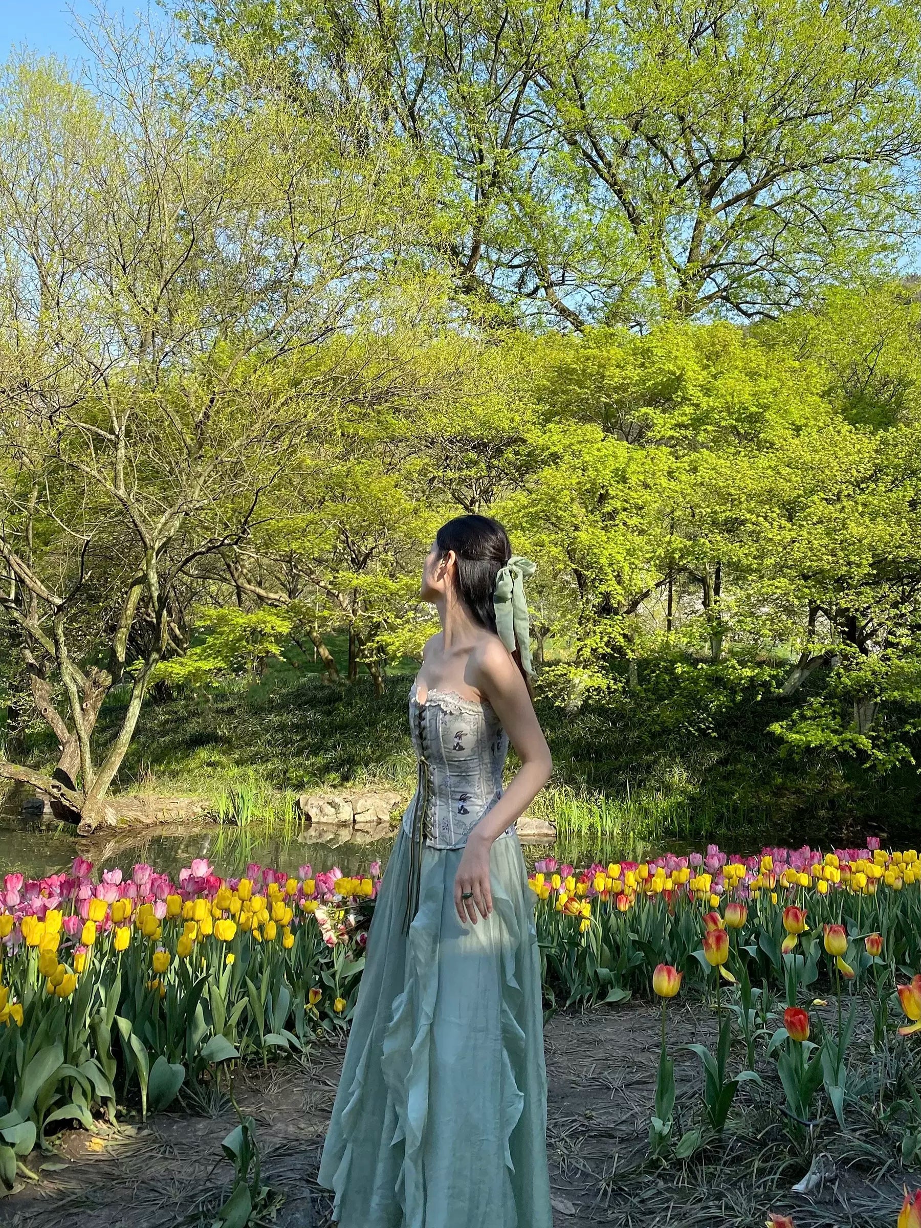 Abril Floral Corset Top in Green