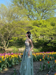 Abril Floral Corset Top in Green