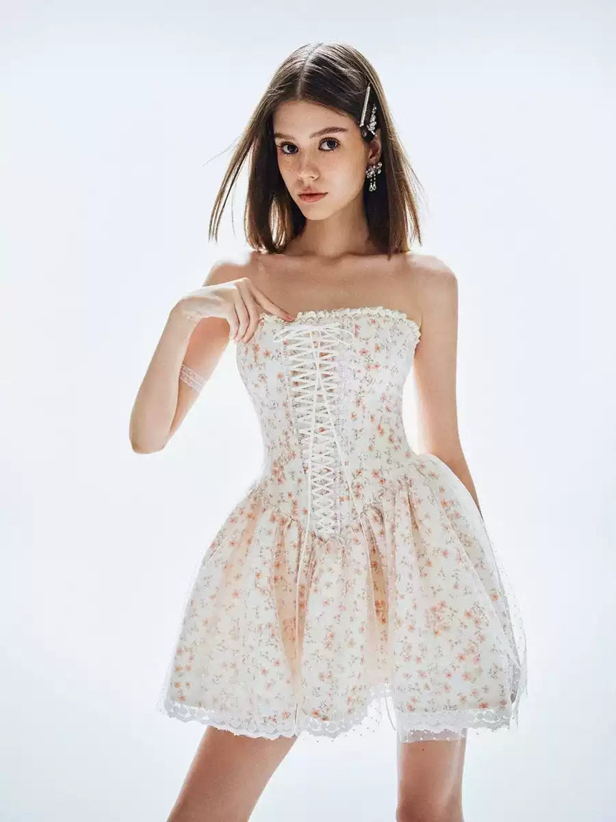 Daiana Floral Lace-Up Corset Dress