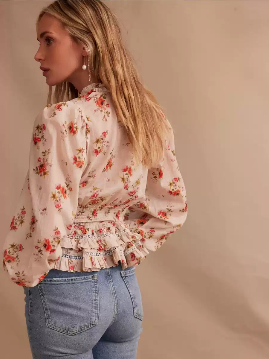 Selin Lace Trim Floral Top