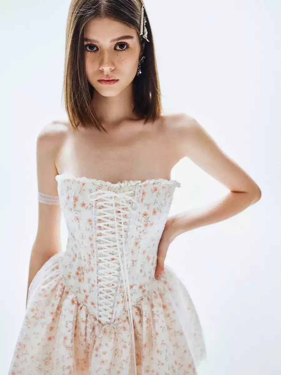 Daiana Floral Lace-Up Corset Dress