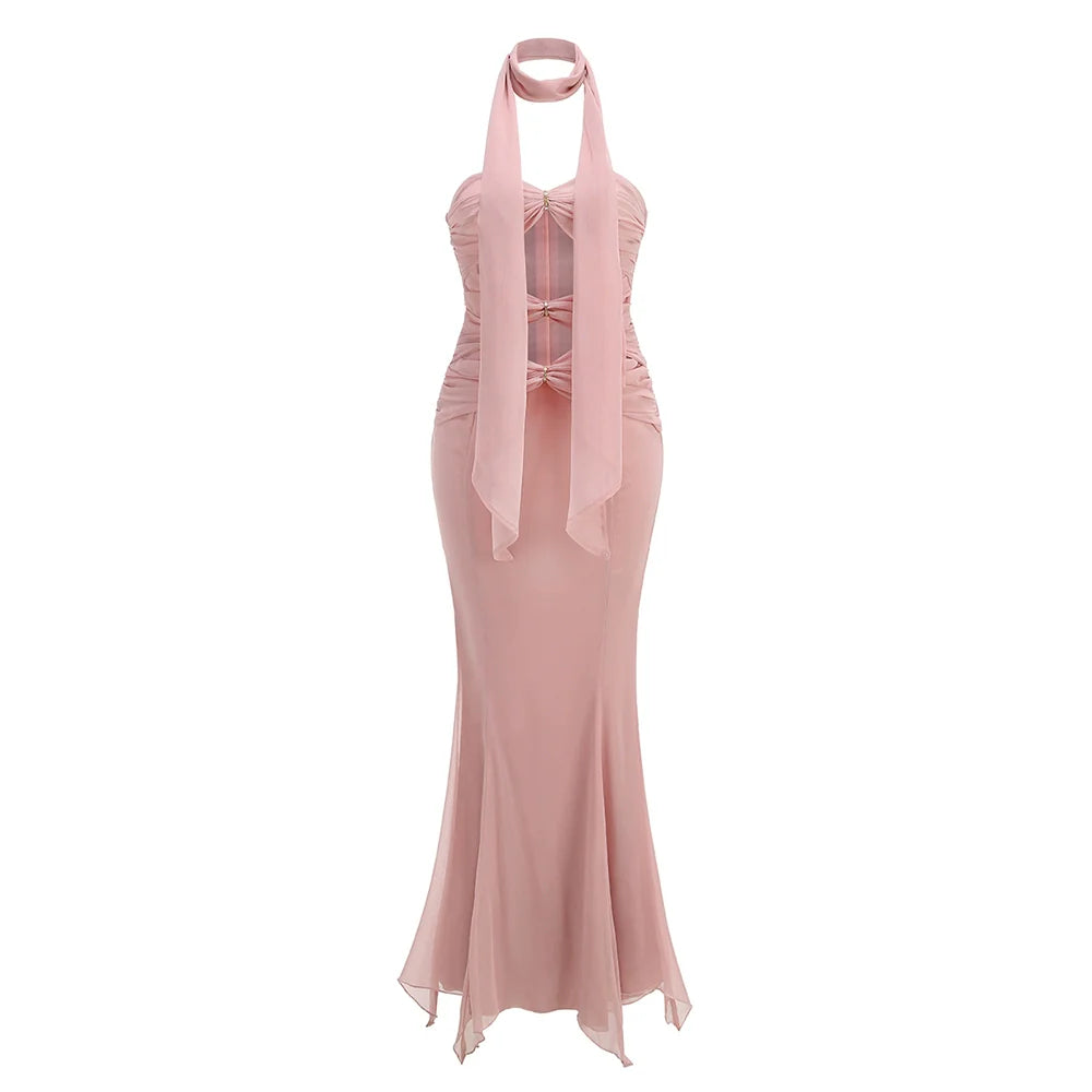 Dalary Pleated Fishtail Maxi Dress