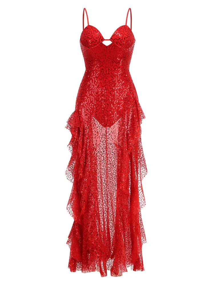 Michal Red Sequin Maxi Dress