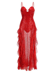 Michal Red Sequin Maxi Dress