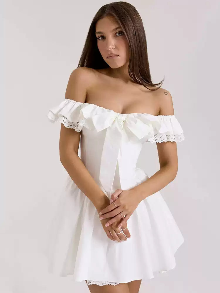 Ashleen Off Shoulder Ribbon Mini Dress