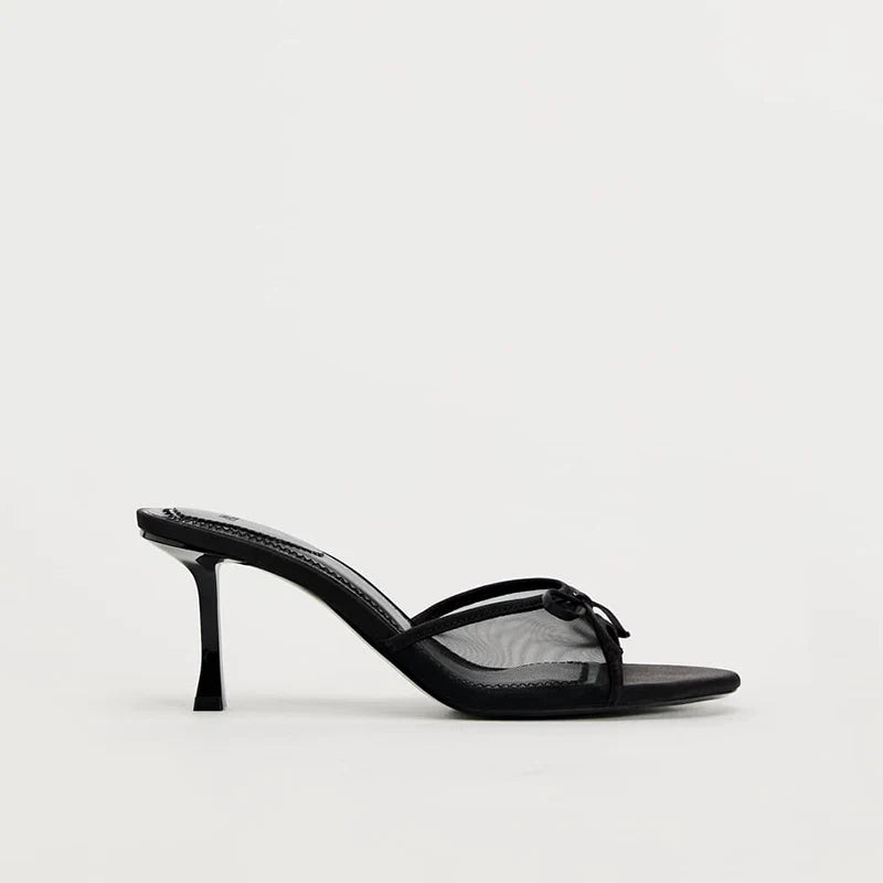 Satin Bow Pointed Toe Mules