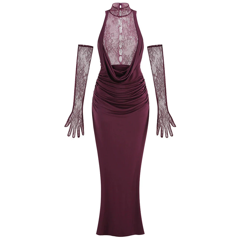 Brandi Halter Lace Gown