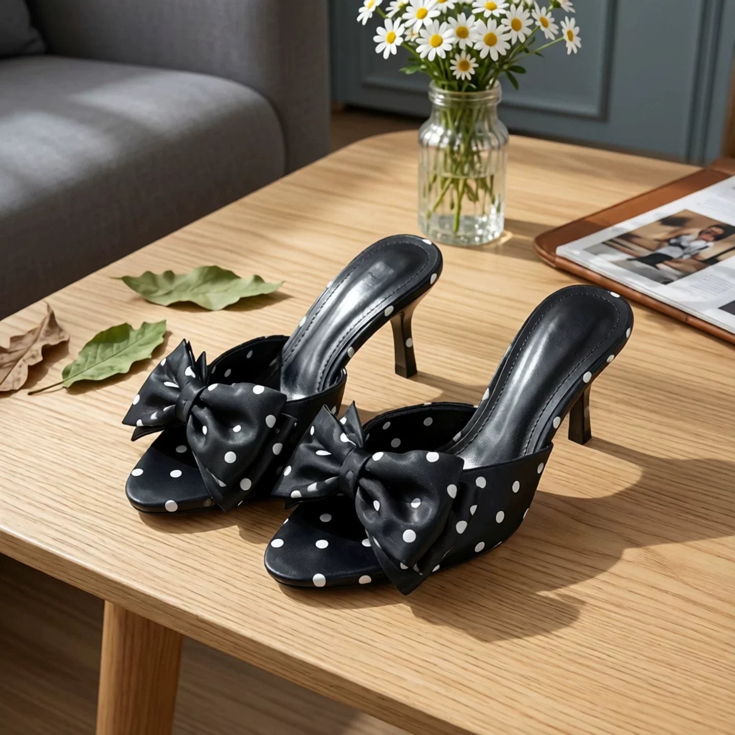 Polka Dot Bow Stiletto Heels