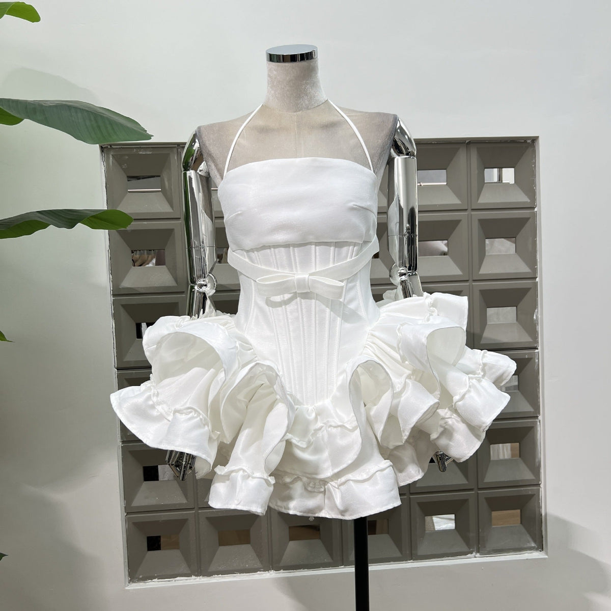 Tiered Halter Skirt Set - White