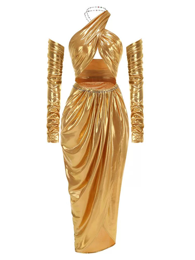 Sanjana Ruched Halter Gown