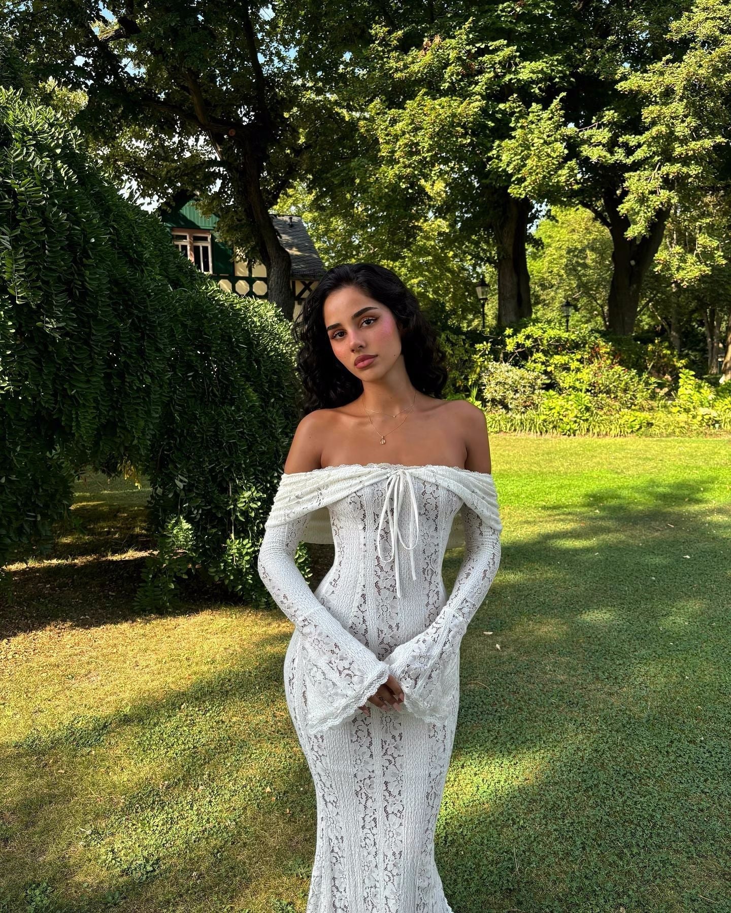 Angelee Off-Shoulder Long Lace Dress