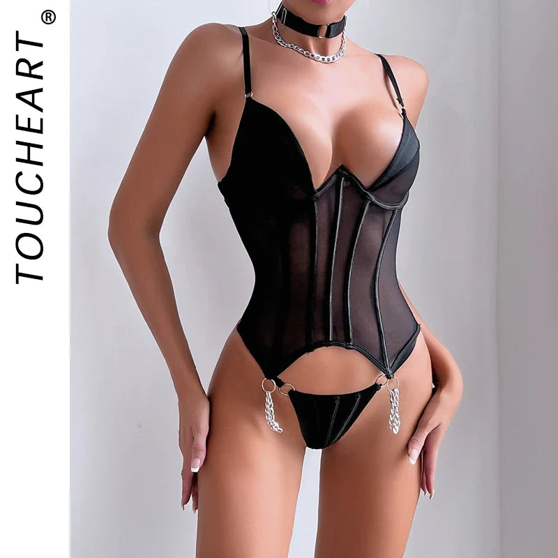 Romantic Lingeries Set Bra & Corset Lingeries Full Network Lingerie Femmes Outfit Bodysuits G-row