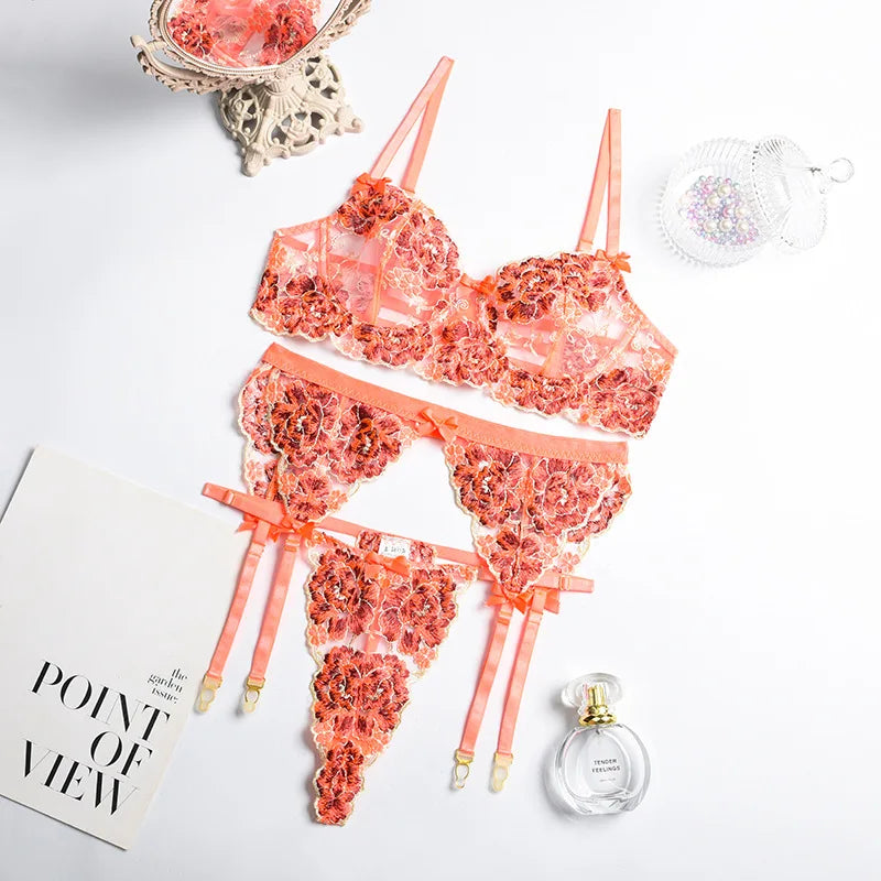 Romantic Lingeries Set Lingerie Bra and Underwear Set Large Bras Thong Lingiere Sets See-through