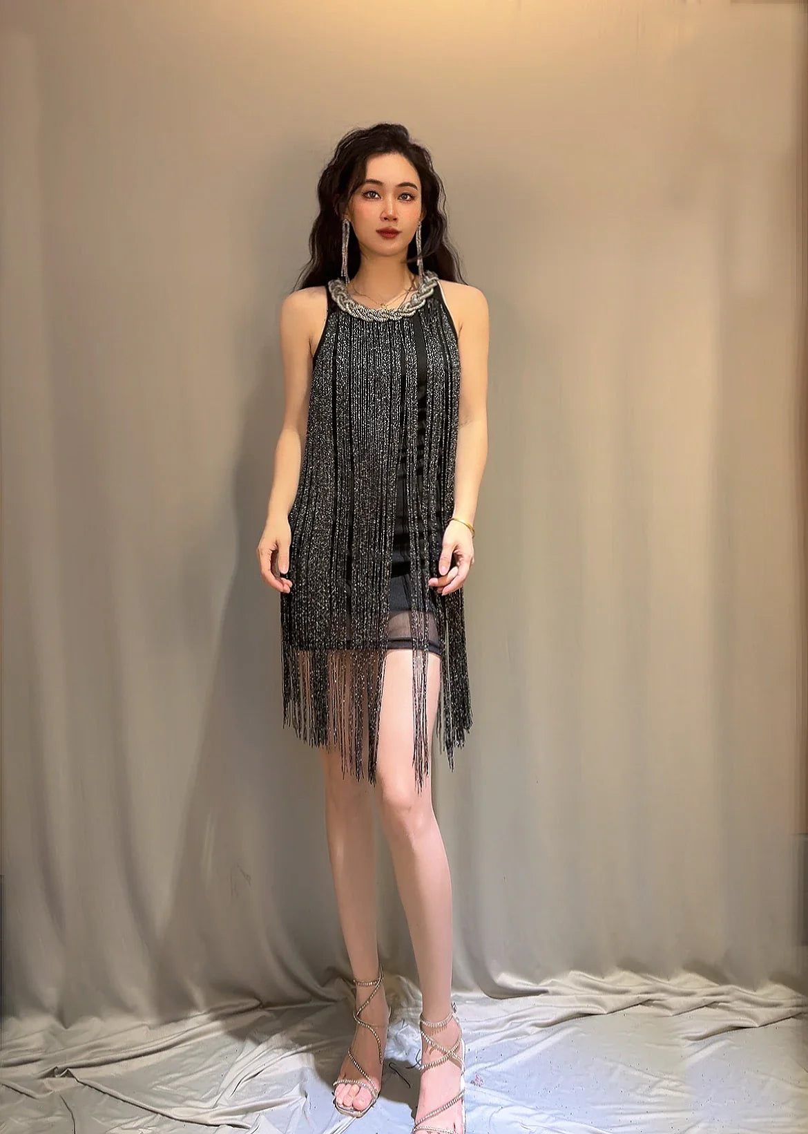 Dress Latin Party Club Stage Costumes Show Dance Wear Tassel Sequin Streetwear