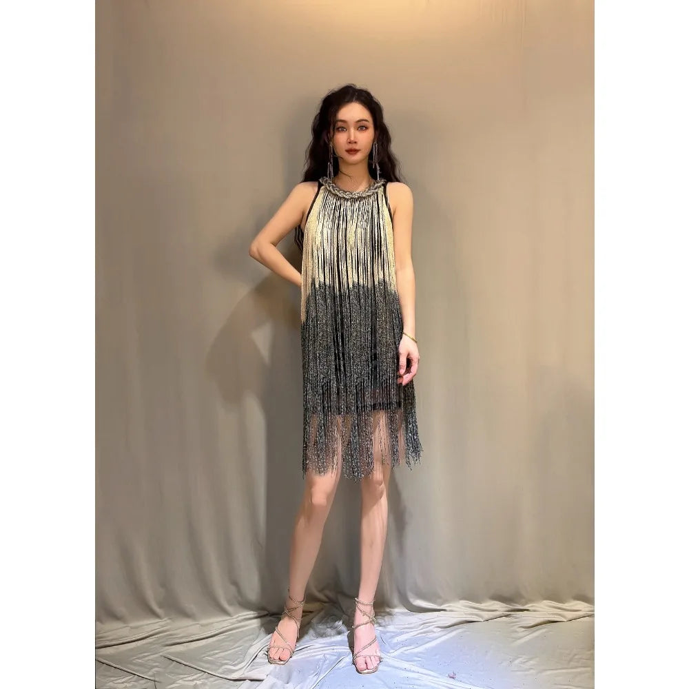 Dress Latin Party Club Stage Costumes Show Dance Wear Tassel Sequin Streetwear