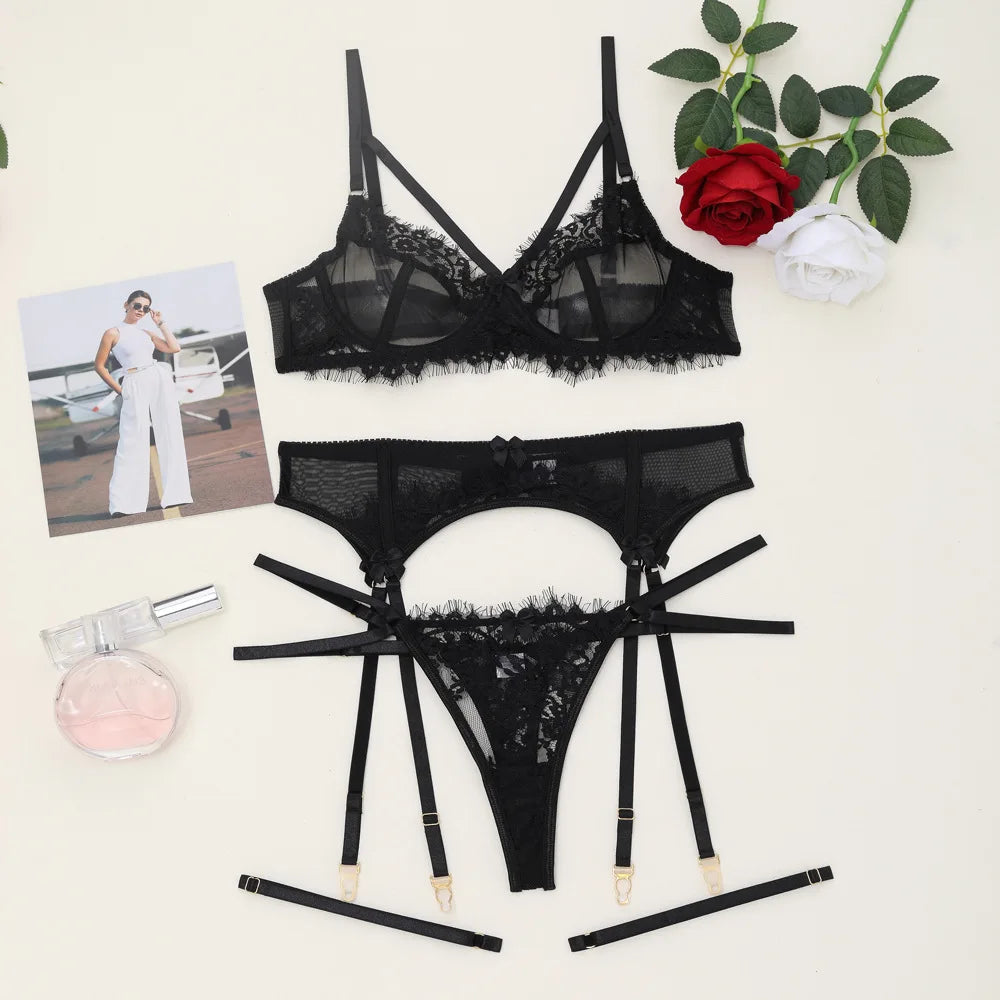 Lingerie Full Set Bra and Panties Sets Romantic Lingeries Set Transparent Underwear Large Bras